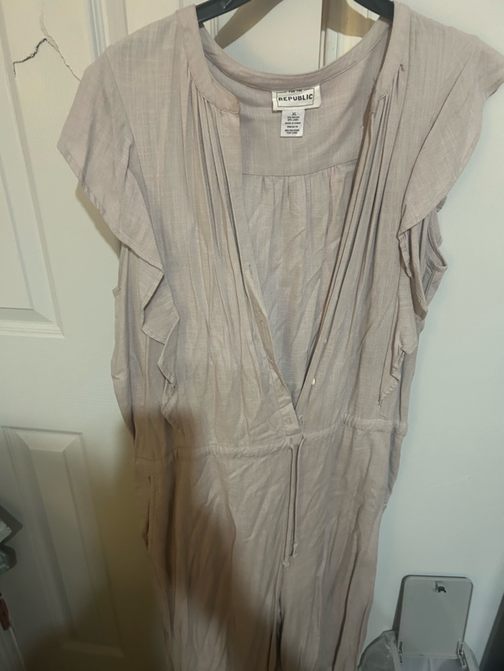 For The Republic Light Taupe Blouse with Gathered Yoke